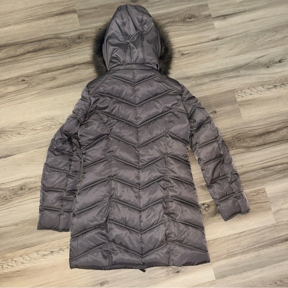 Kenneth Cole Women's Charcoal Puffer Coat with Faux Fur Hood - Picture 2 of 5